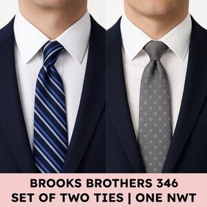 Brooks Brothers 346 Silk Ties (Pair) Navy Stripe & Gray Micro-Print Classic 58”